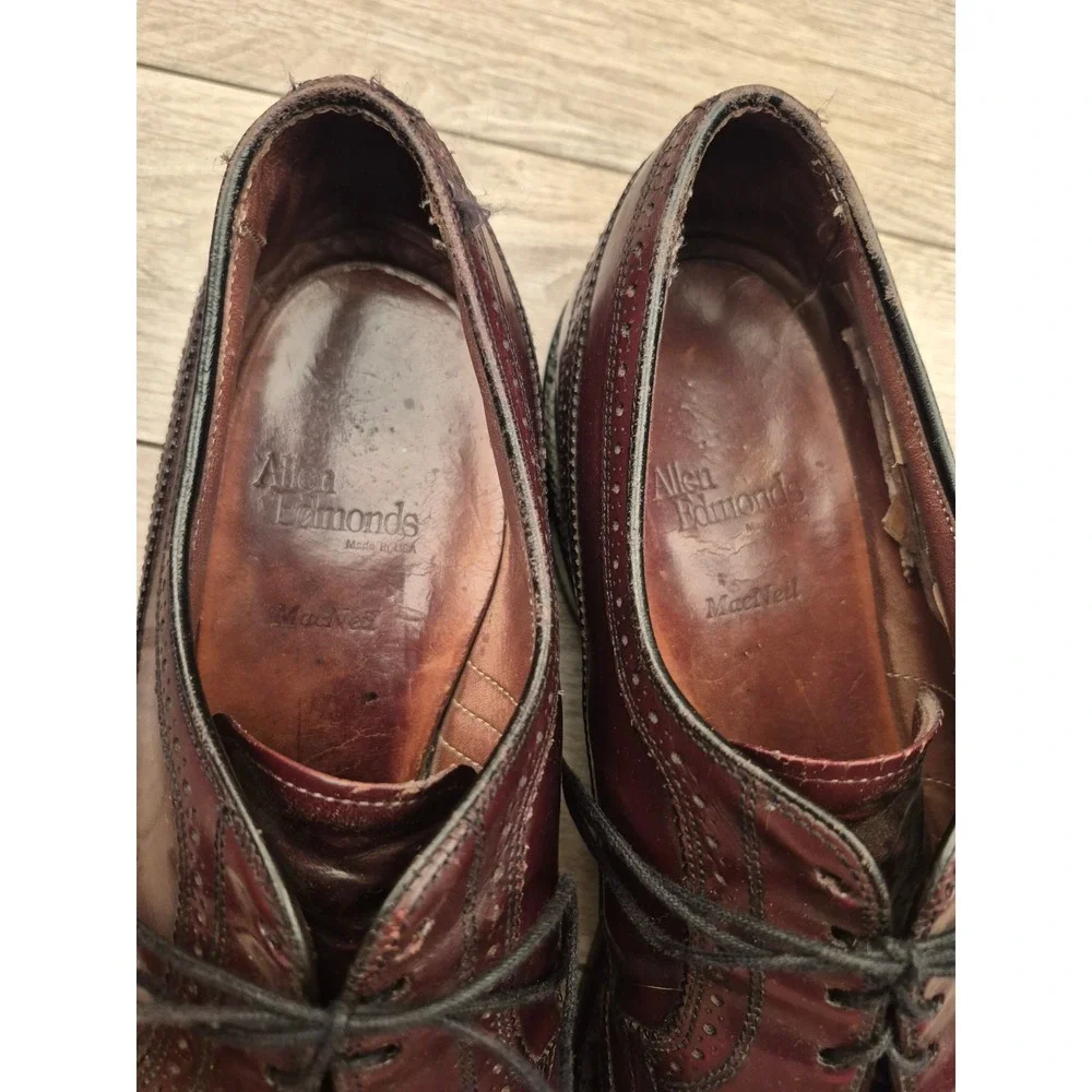 Allen Edmonds MacNeil Burgundy Leather Longwing Brogue Blucher‎ Dress Shoes 13 A